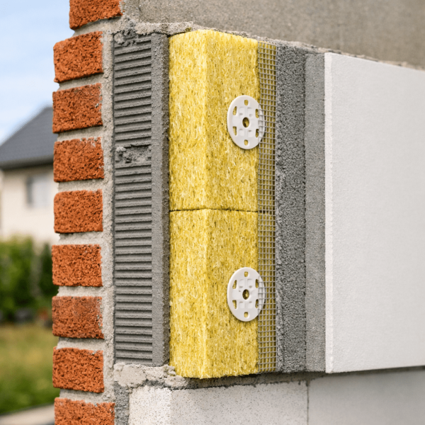 buitengevelisolatie ETICS-systeem in opbouw Metsel Gigant